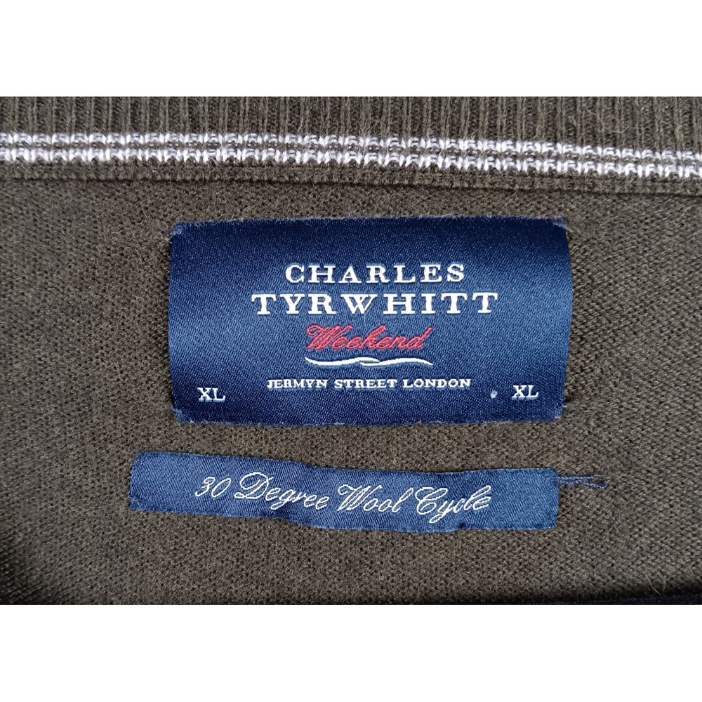 Charles Tyrwhitt Men's XL V-Neck Sweater 95% Cotton 5% Cashmere Olive Green - Picture 3 of 6